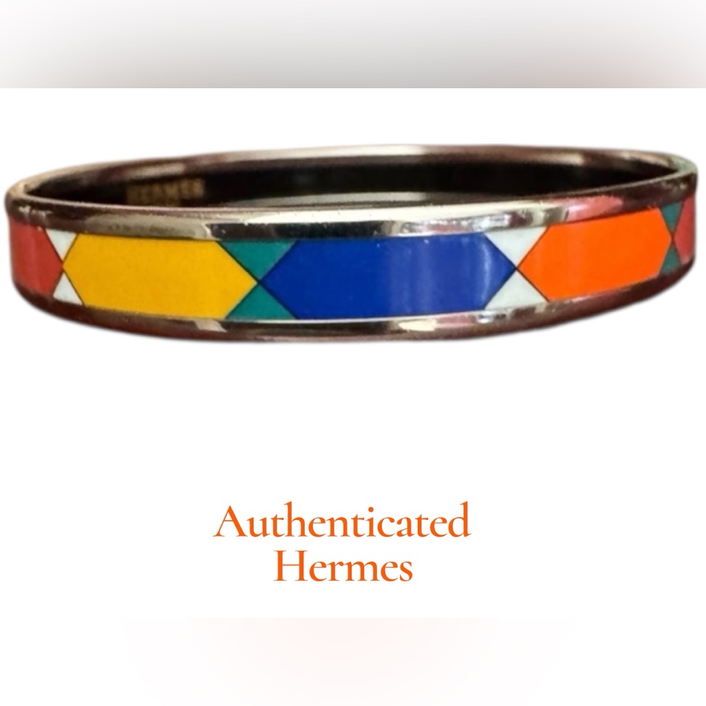 Authentic Herms Paris Multicolor Enamel Bangle Bracelet Pm Made In France